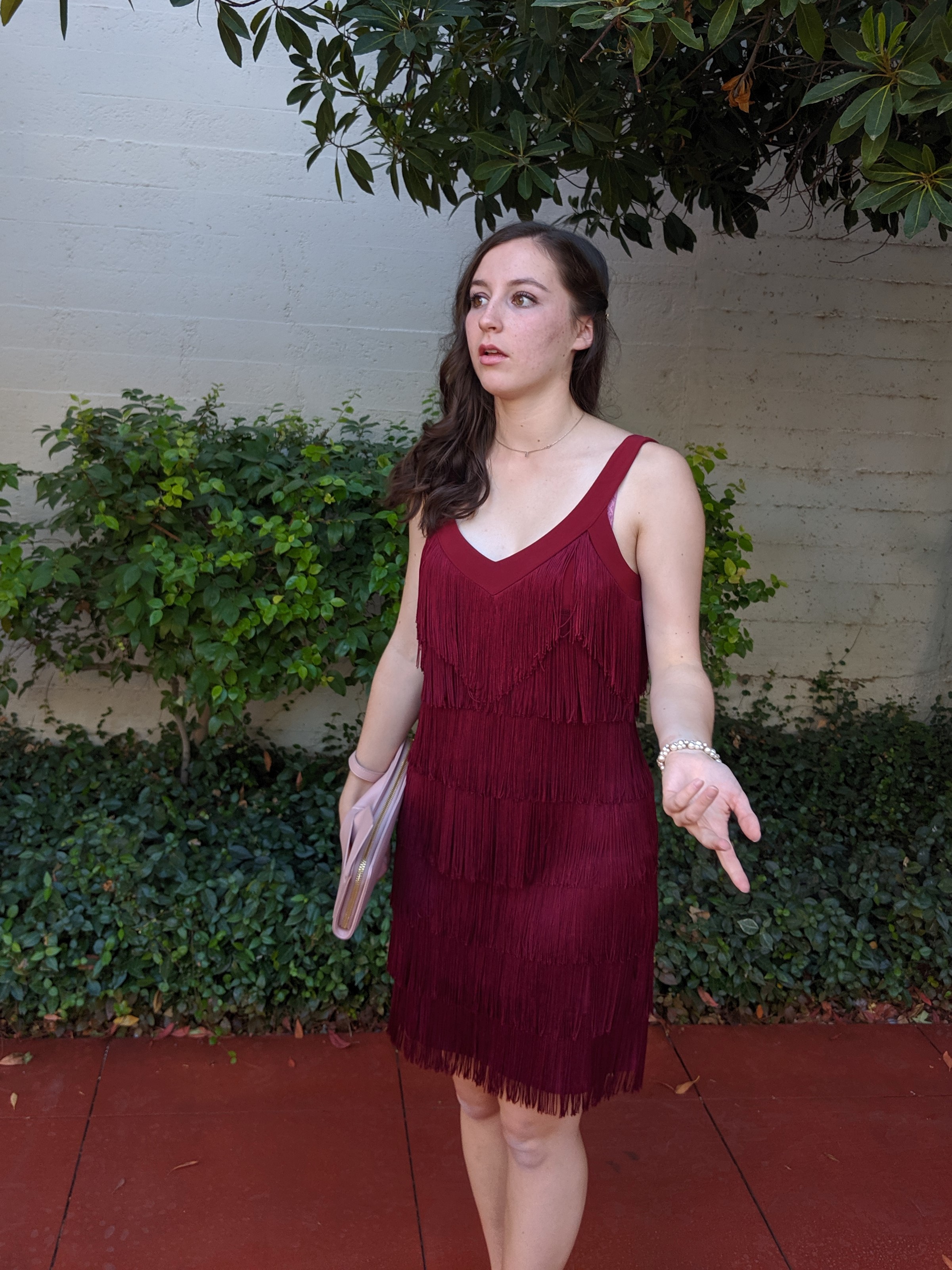 college, college student, blooper photos, fringe dress