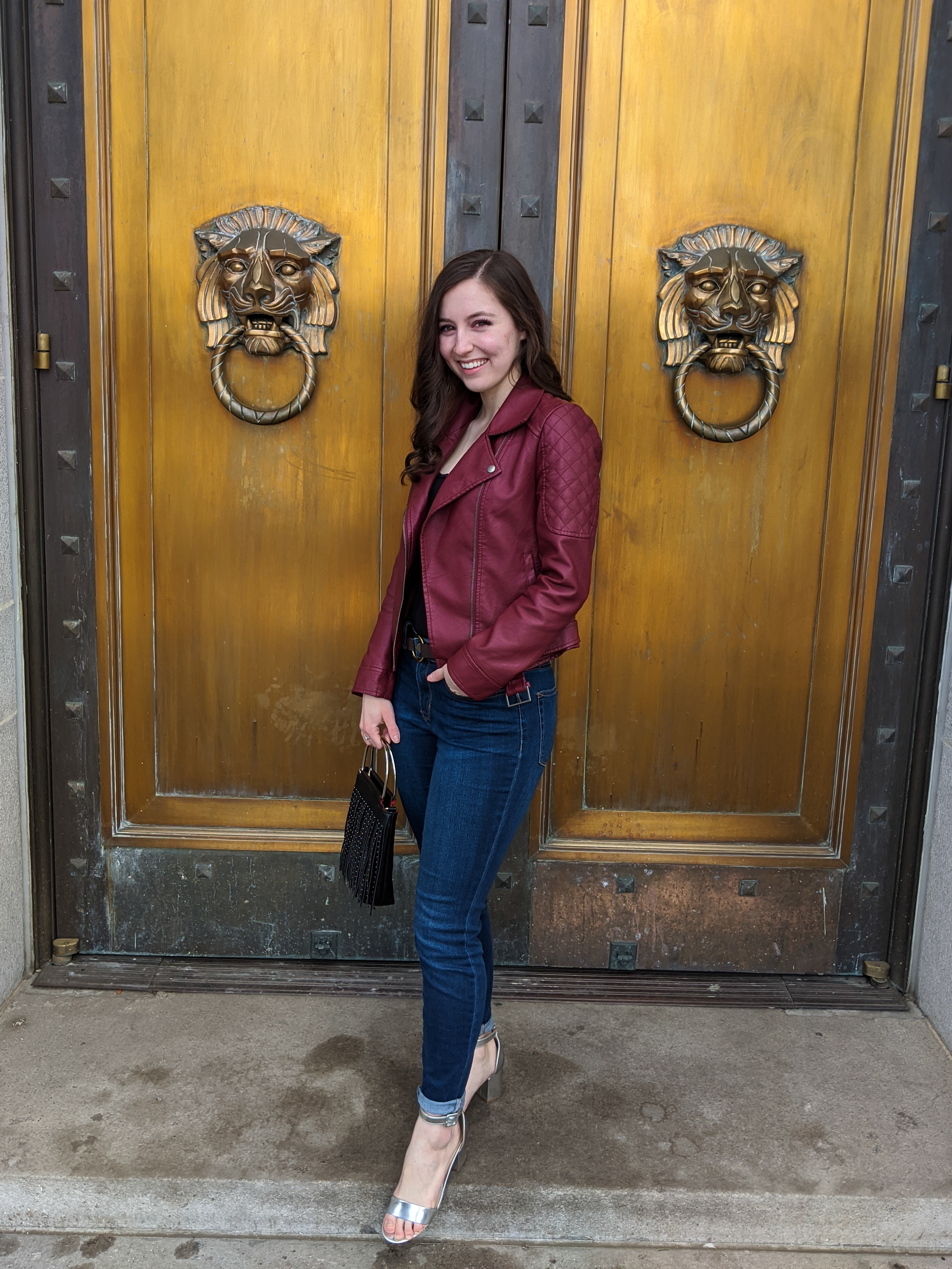 fall outfit, winter outfit, silver heels, burgundy jacket
