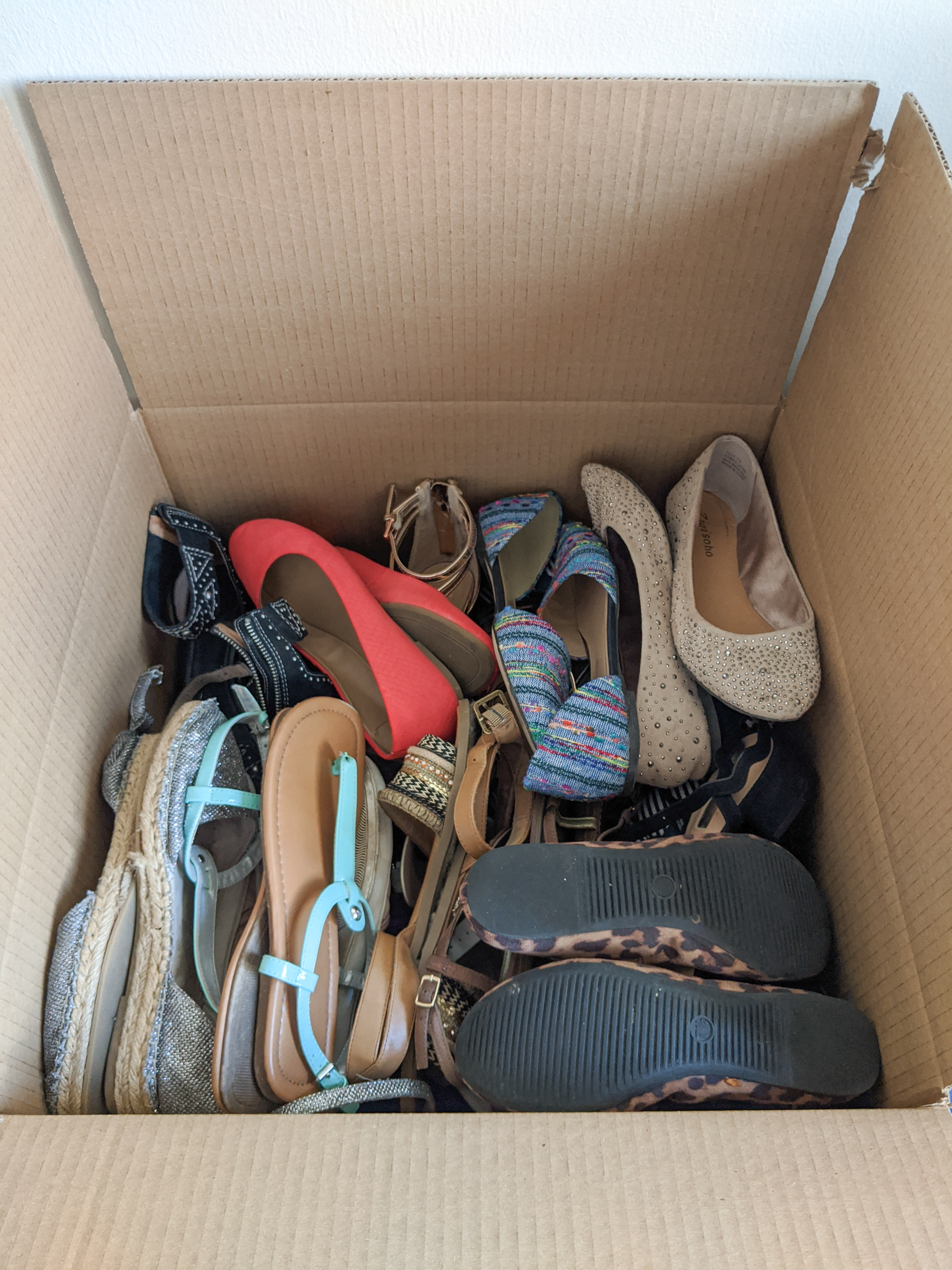 shoe box, packing up shoes, moving out, college dorm room
