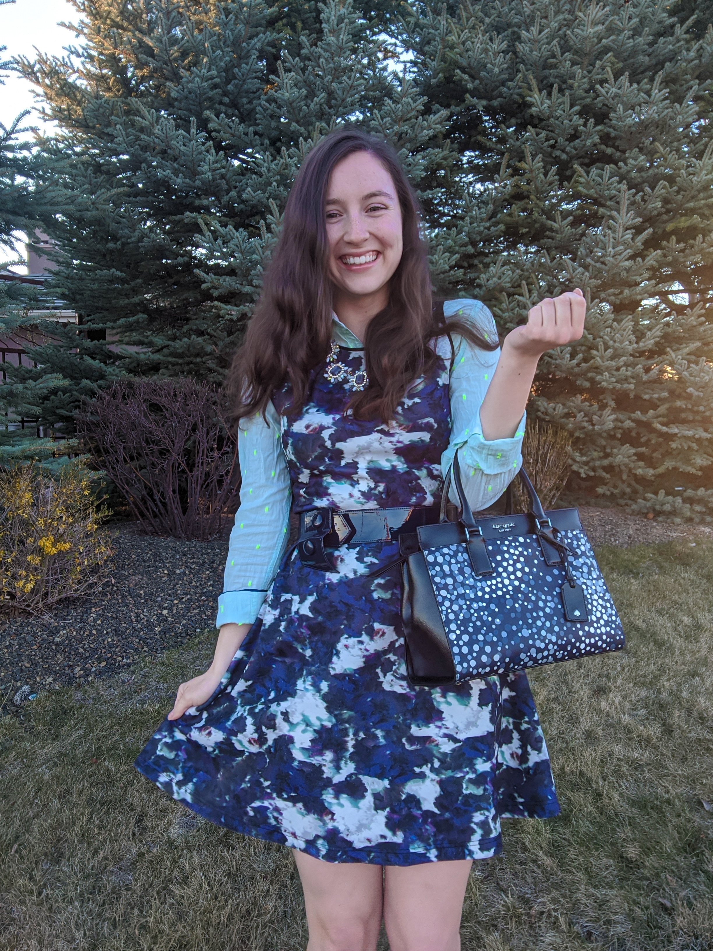 Mindy Lahiri fashion, collared shirt layered under a dress