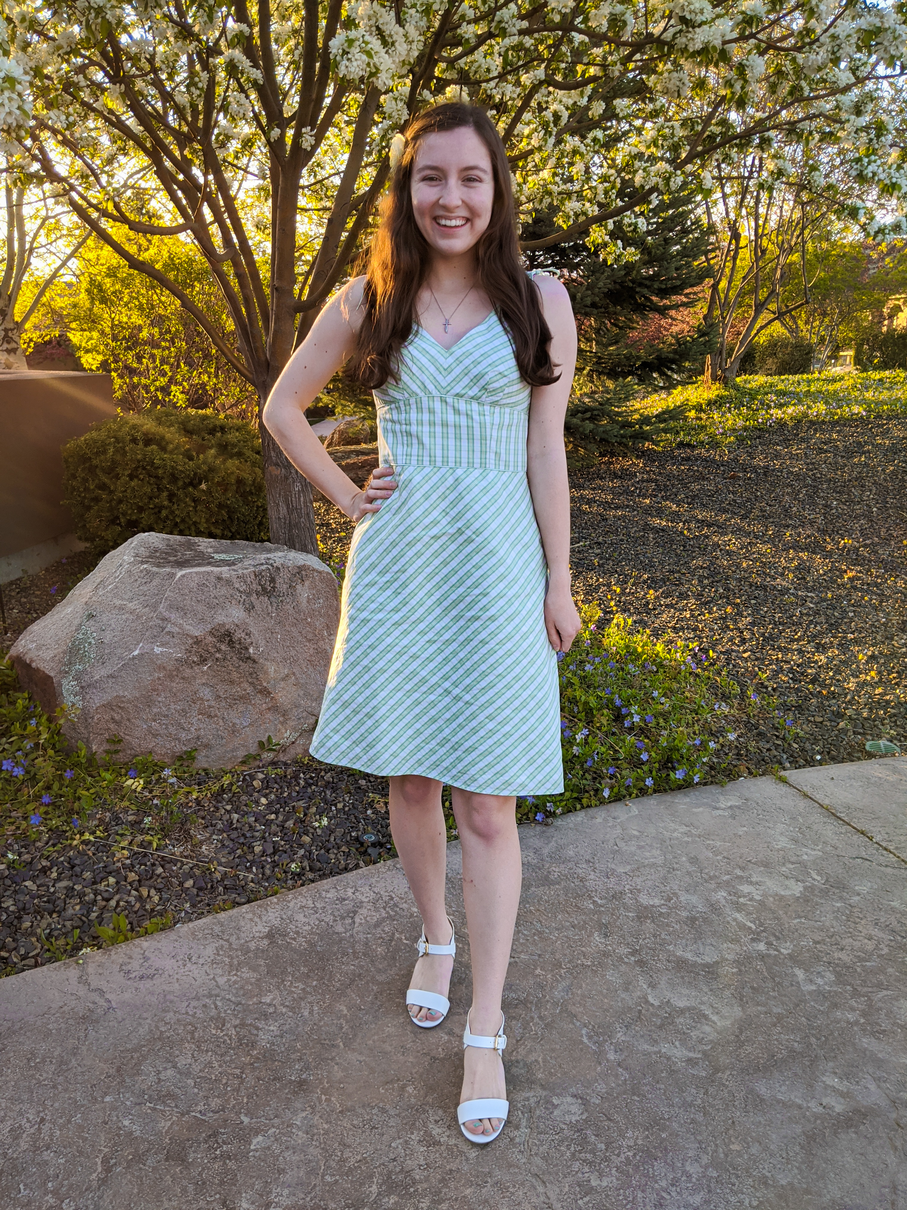 thrift shopping, green plaid dress, Loft dresses