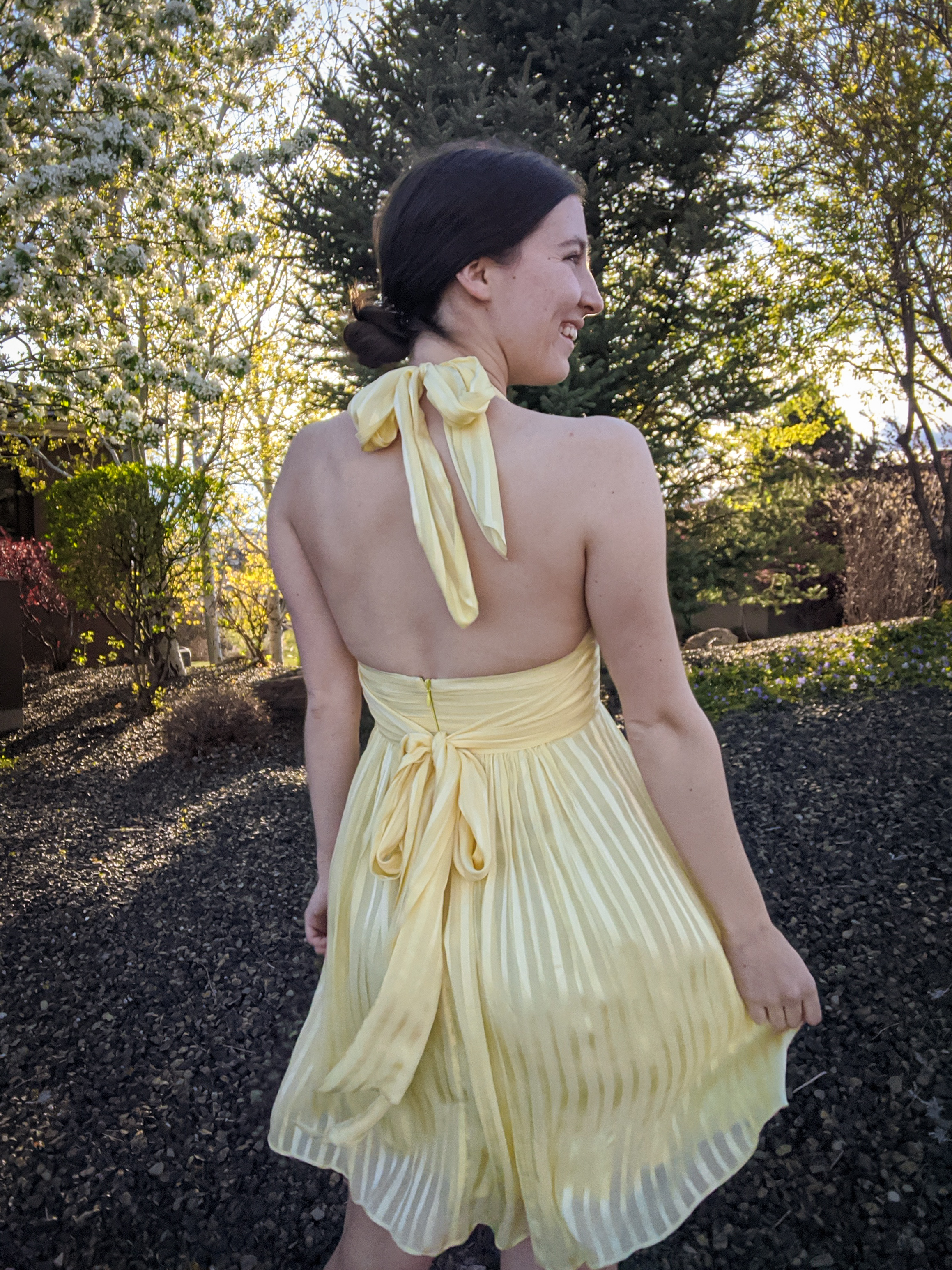 thrift shopping, yellow pleated dress, Assistance League Las Vegas