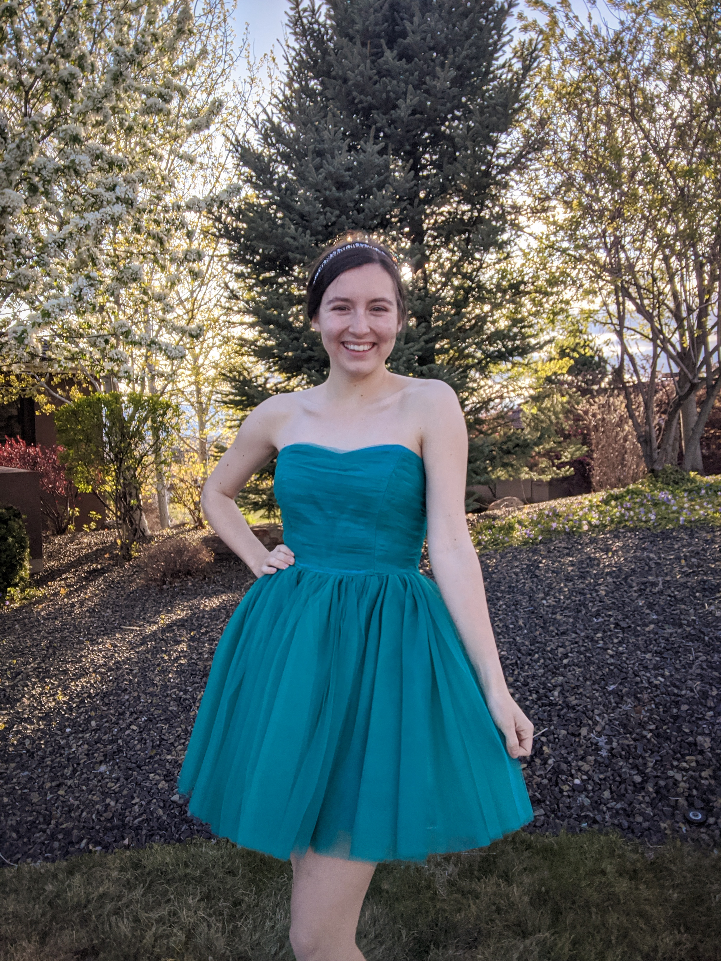 tulle dress, Betsey Johnson, turquoise dress, thrift shopping