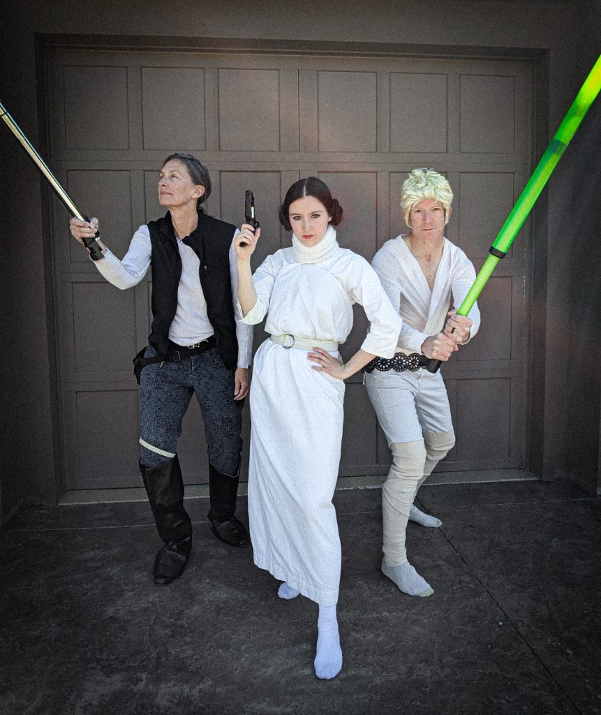Han Solo costume, Princess Leia costume, Luke Skywalker costume