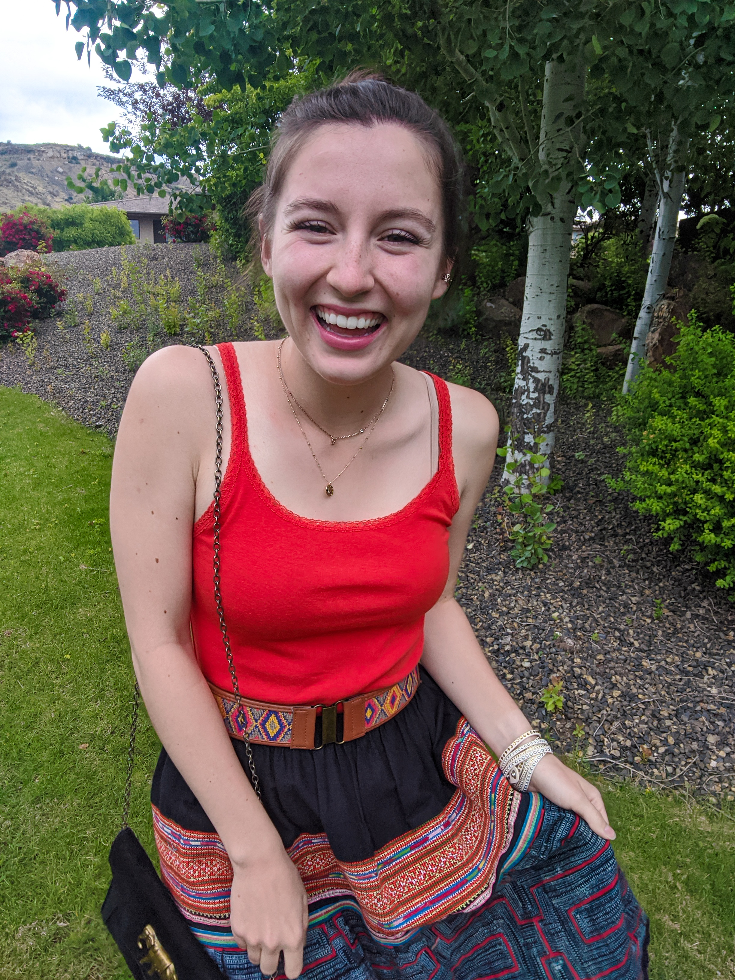 orange-outfit-patterned-skirt-summer-outfit