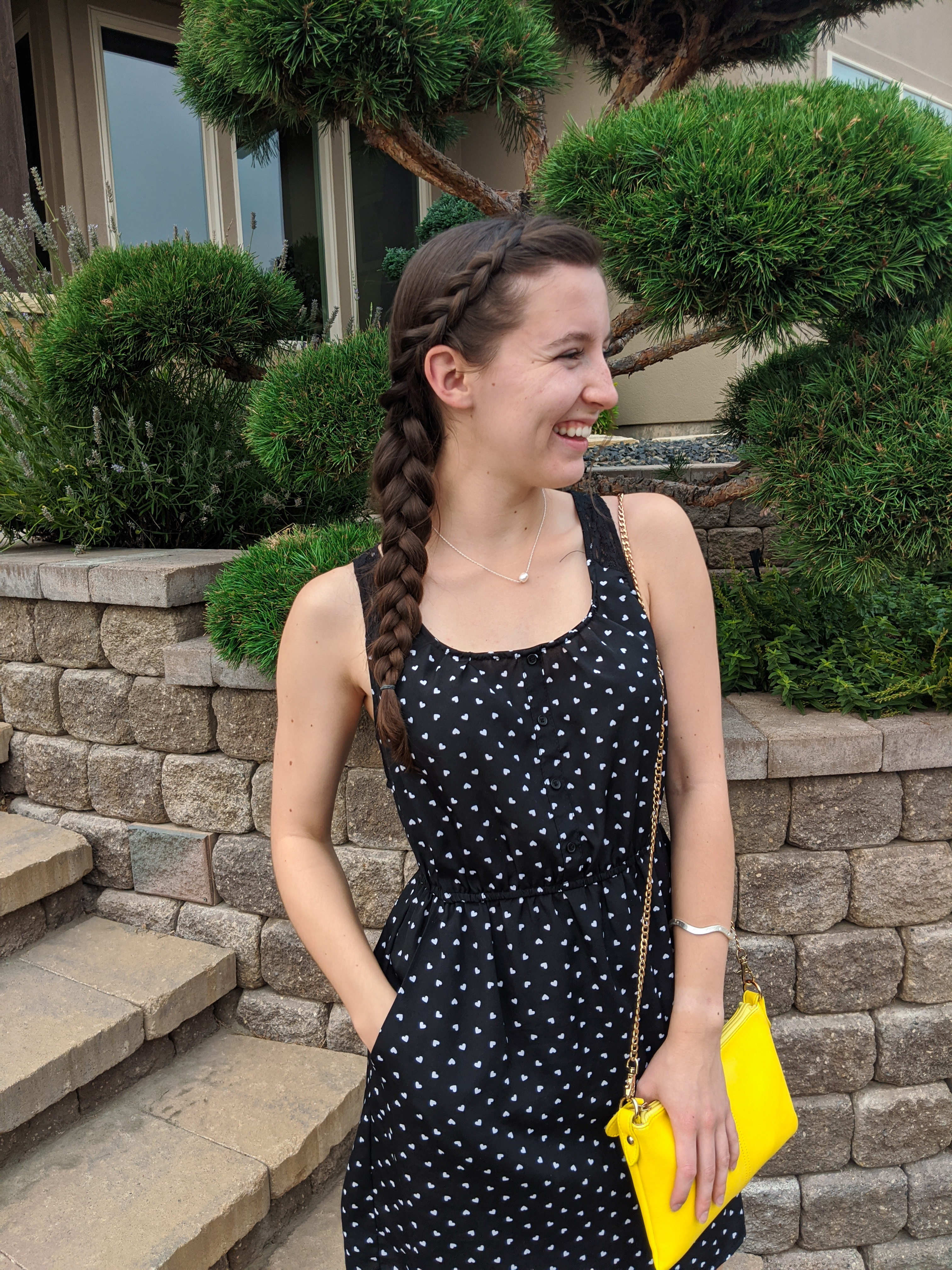 dutch-side-braid-yellow-purse-polka-dot-dress