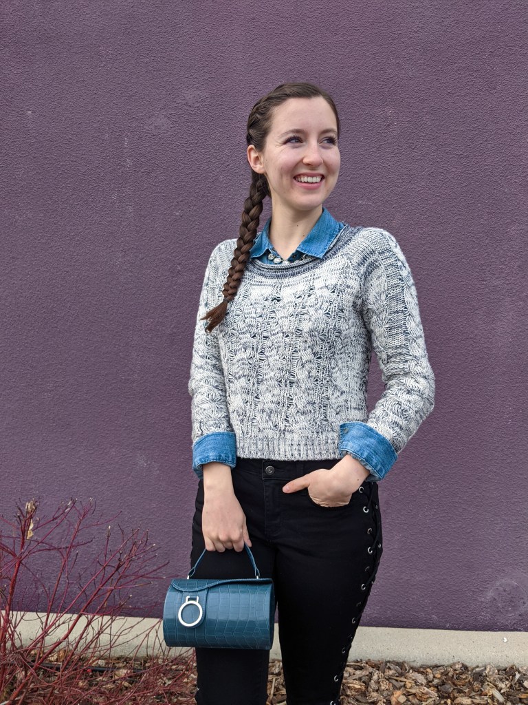 sweater-layers-grey-cropped-blue-cylinder-purse