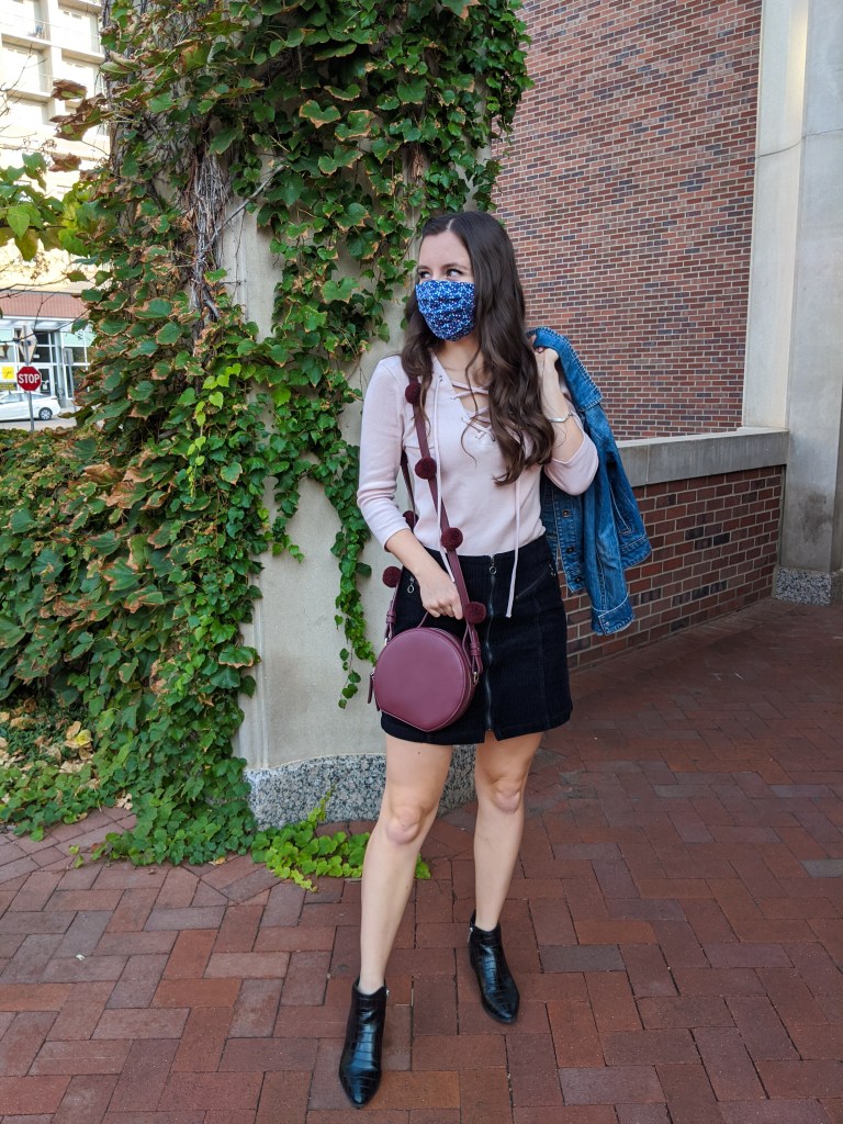 blush-top-black-corduroy-skirt-circle-purse