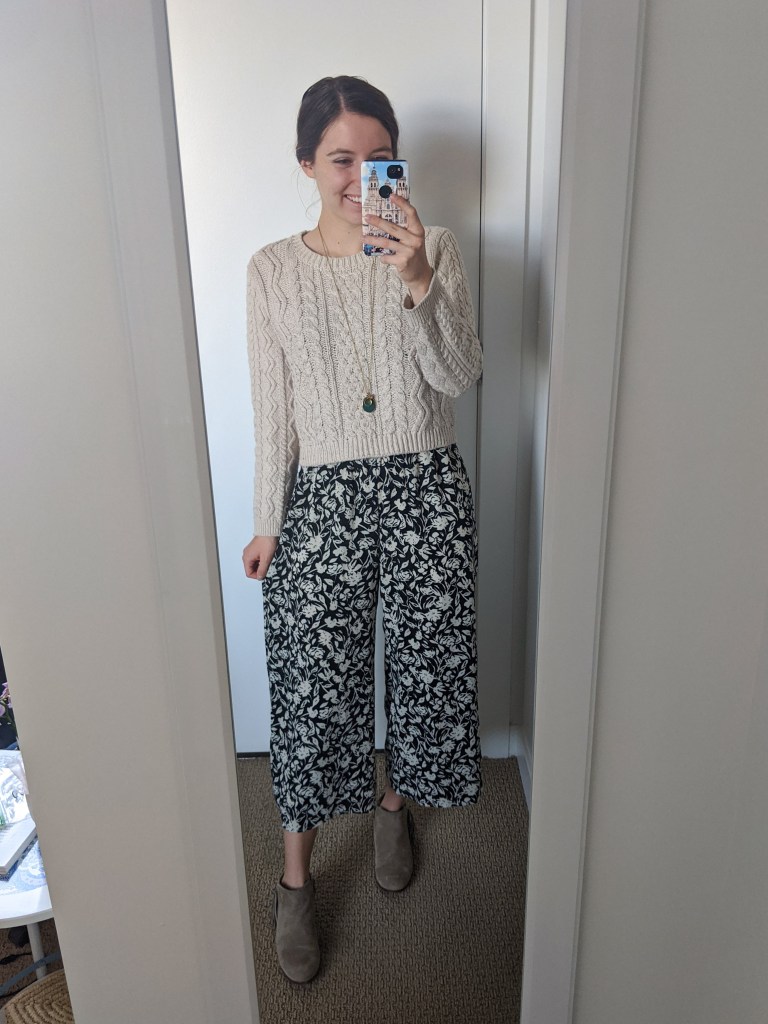 floral-jumpsuit-cableknit-sweater-beige-booties