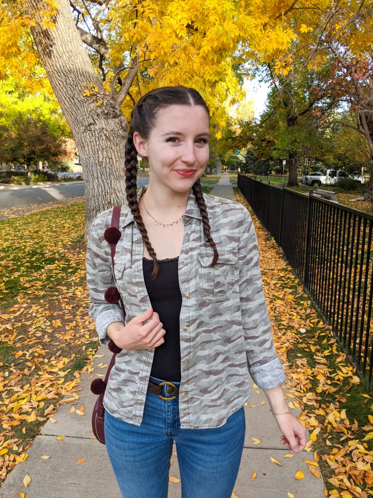 camo-button-down-maroon-purse-black-tank