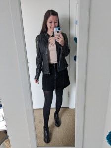 leather-jacket-giveaway-black-corduroy-skirt-laceup-top