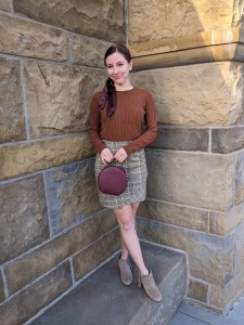 chocolate-brown-sweater-plaid-skirt-fall-style