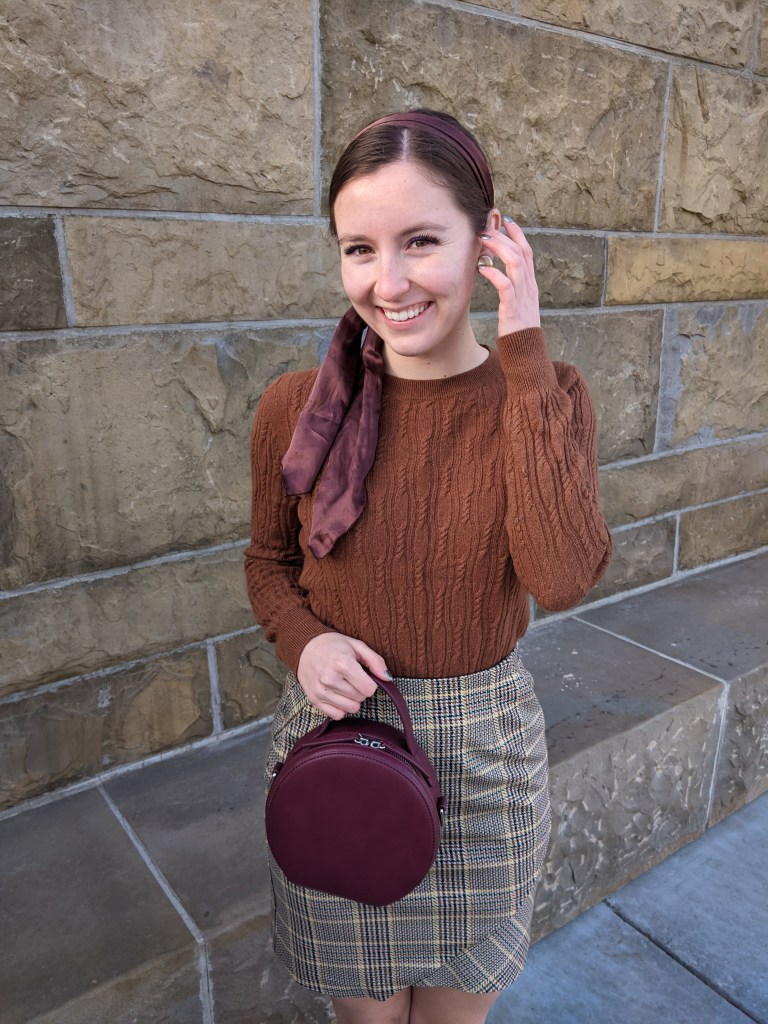 plaid-skirt-hair-scarf-vintage-circle-purse