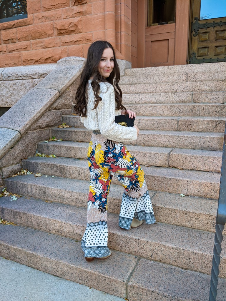 colorful-pants-cropped-sweater-francesca's-college-style-boho-fashion