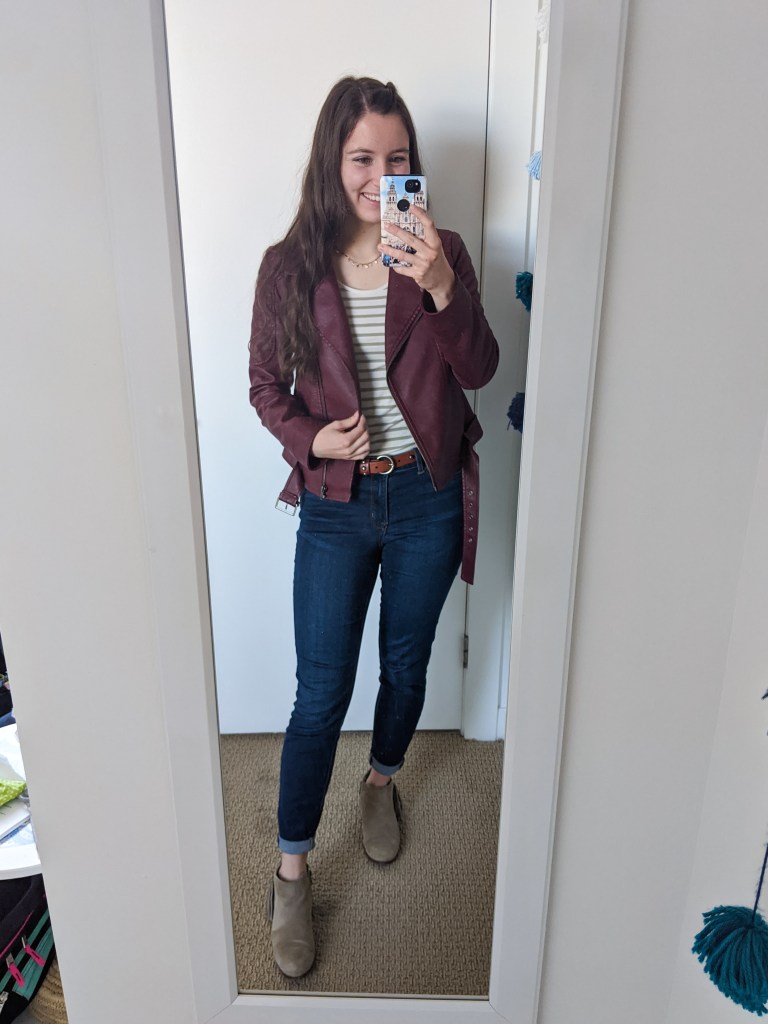 maroon-moto-jacket-skinny-jeans-striped-tee