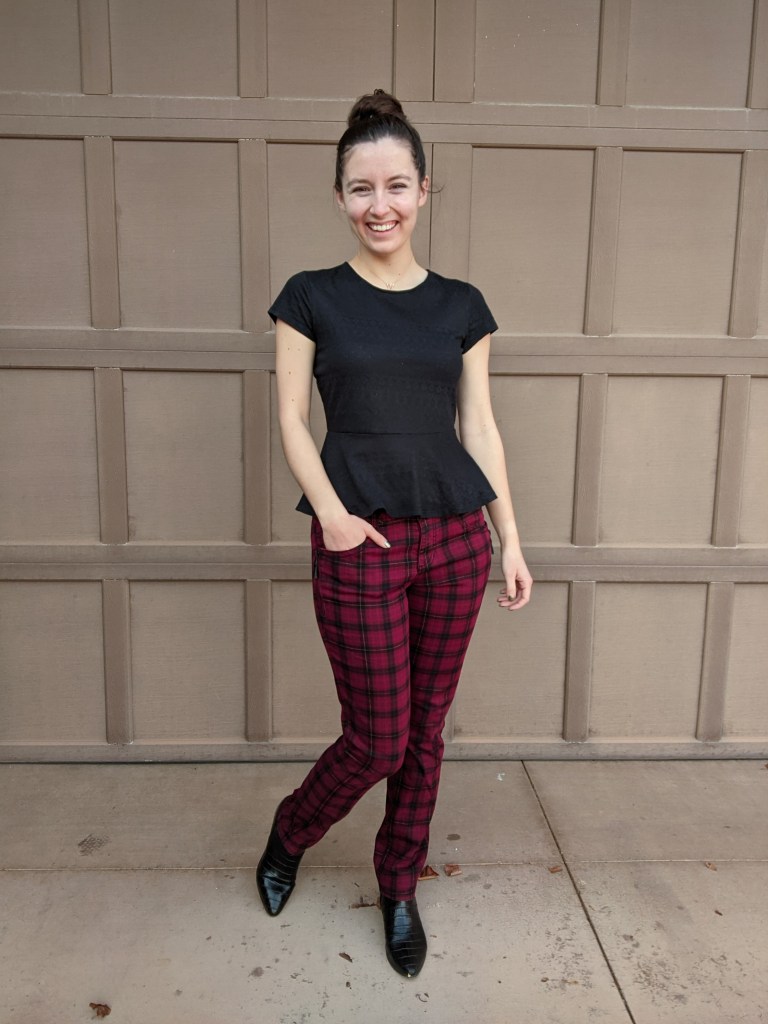 plaid-pants-black-peplum-black-booties-kendra-scott-star-necklace