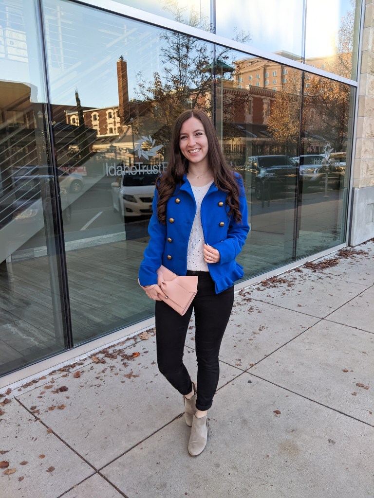 blue-cobalt-statement-coat-blush-purse-winter-style