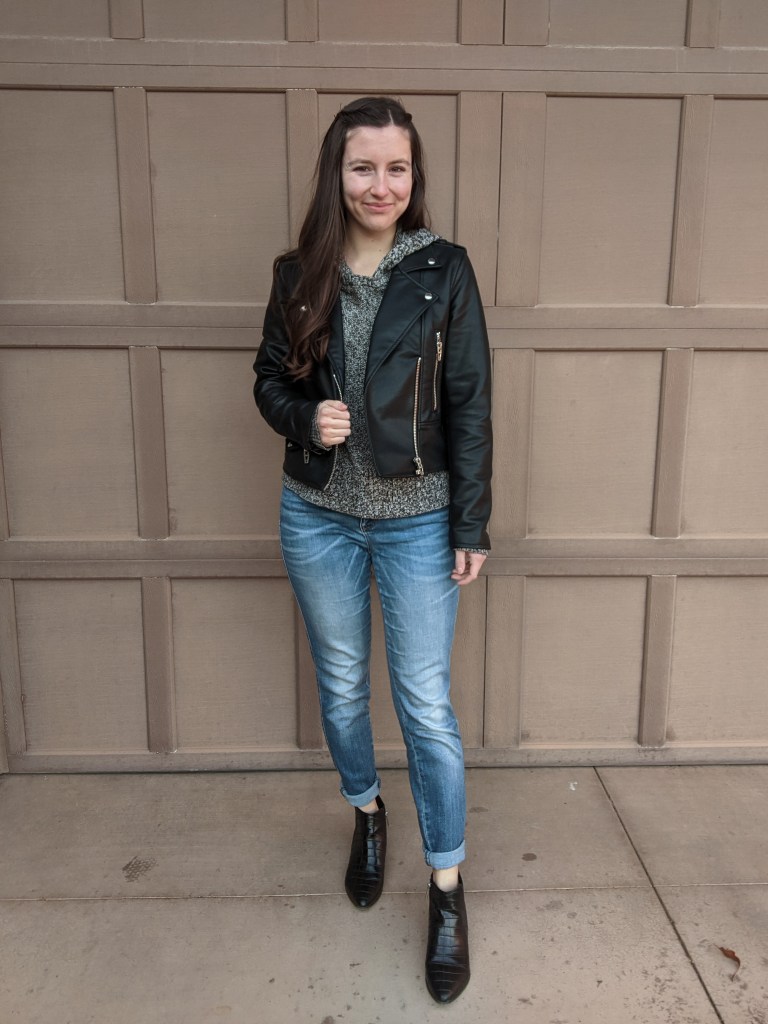 grey-hoodie-black-leather-jacket-black-booties-edgy-style