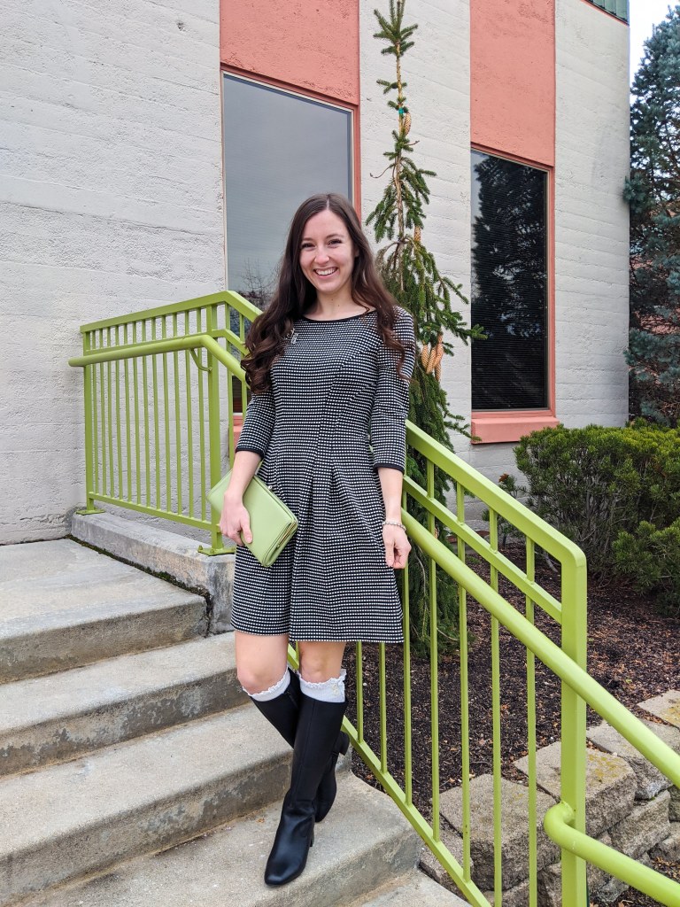 old-fashioned-dress-green-clutch-knee-boots