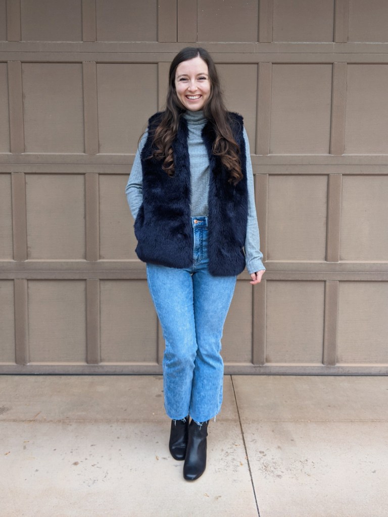 blue-fur-vest-express-cropped-jeans-grey-turtleneck