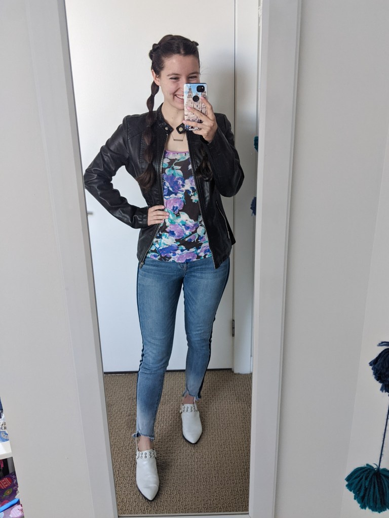 bubble-braids-floral-tee-leather-jacket-white-mules