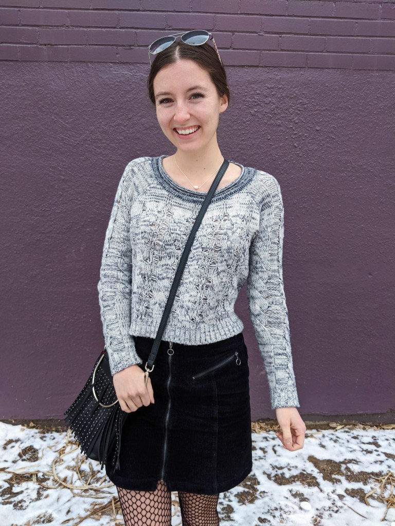 grey-cropped-sweater-black-fringe-purse-fishnet-tights