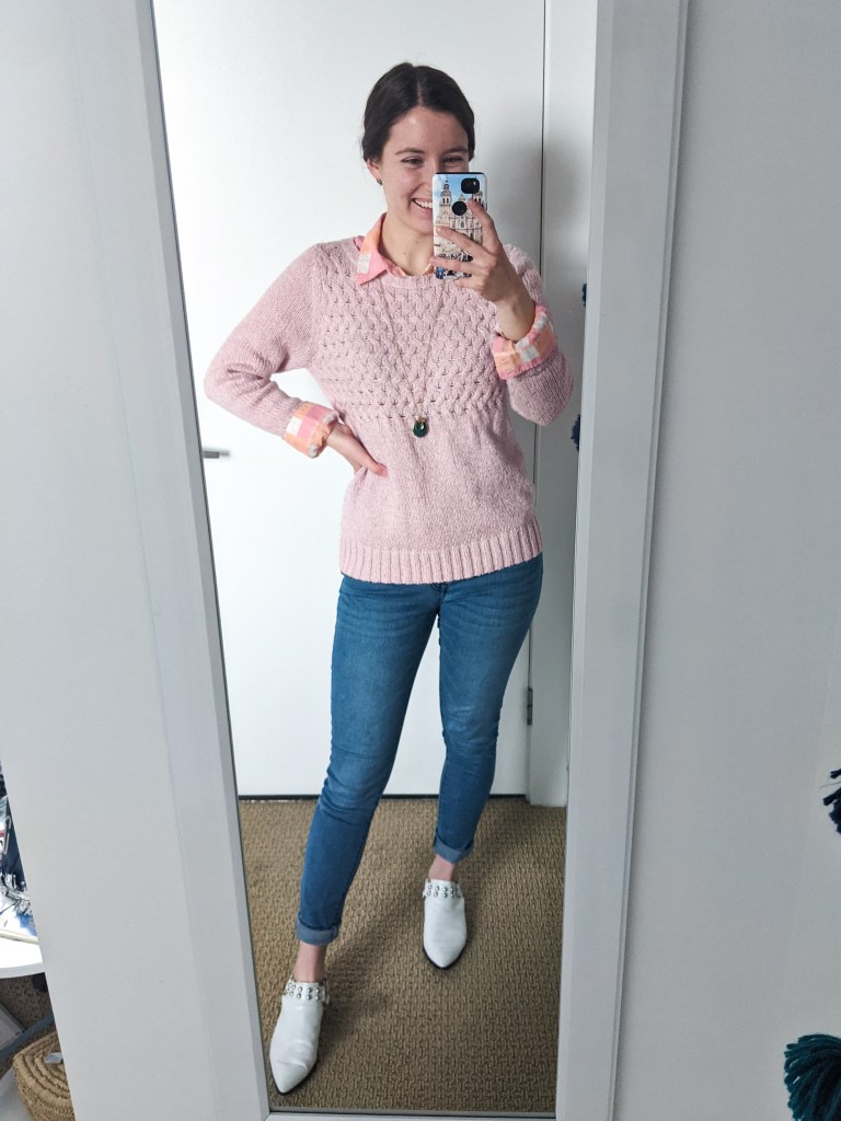 pink-sweater-Valentine's-Day-outfit-preppy-collared-shirt