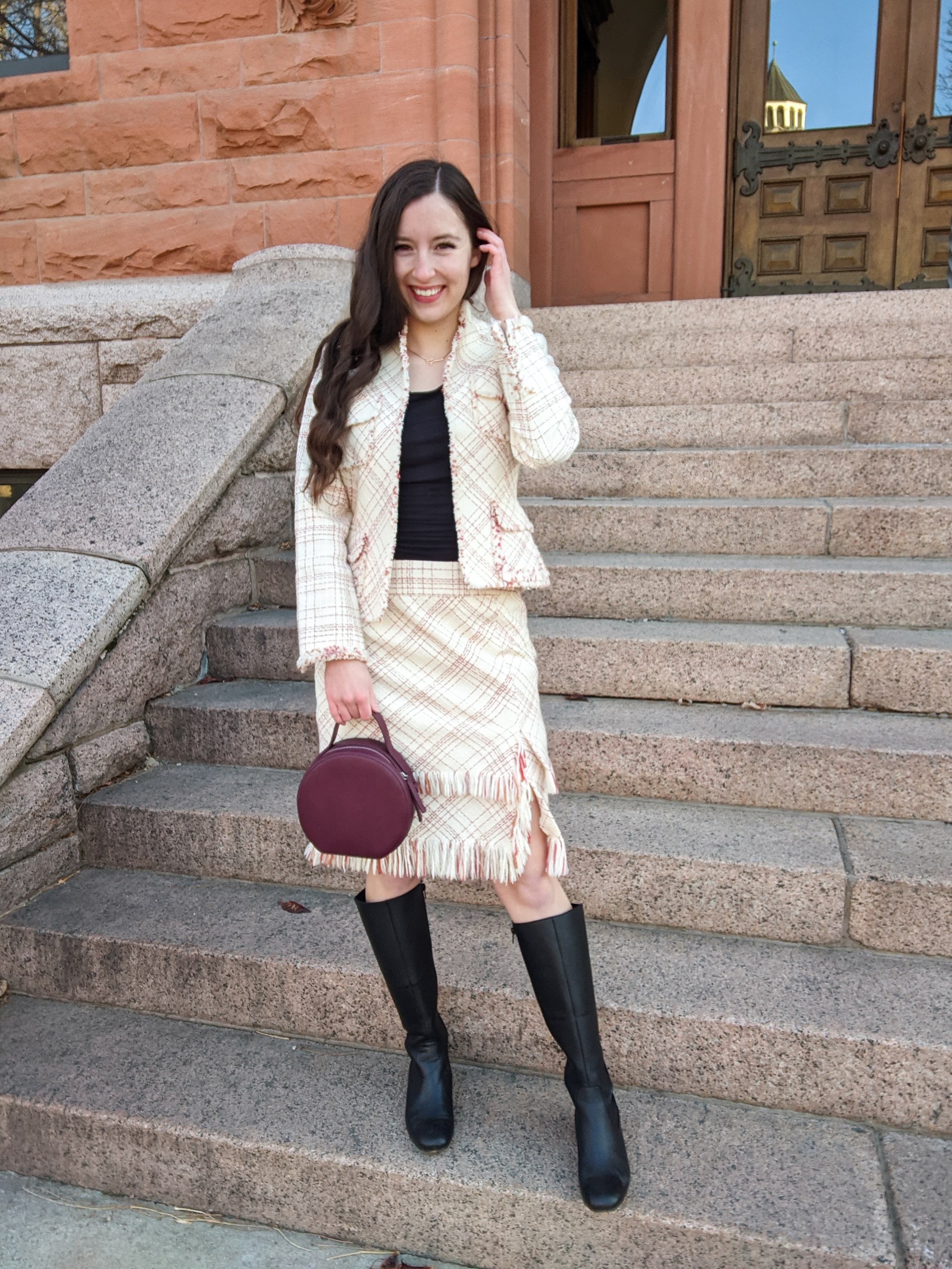 skirt-suit-thrifted-poshmark-circle-purse