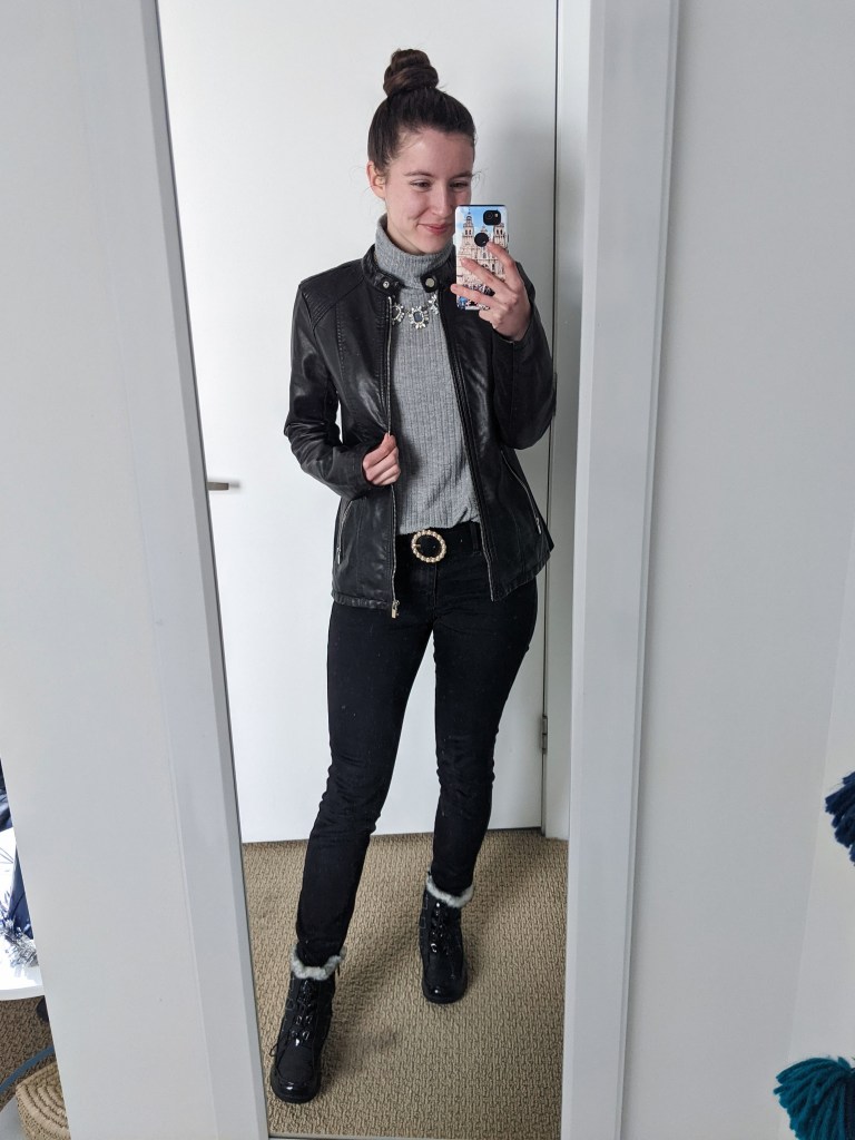 grey-turtleneck-black-pleather-jacket-pearl-belt
