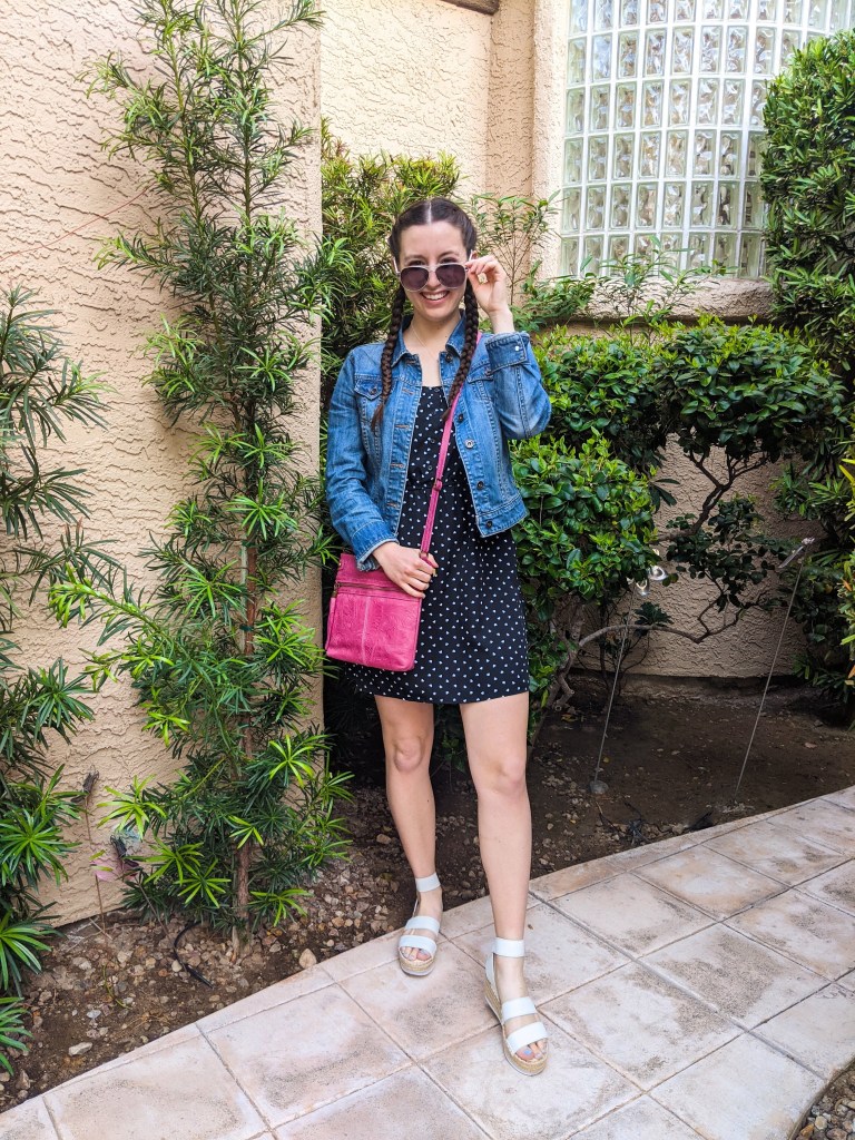 jean-jacket-spring-outfit-pink-purse-polka-dots