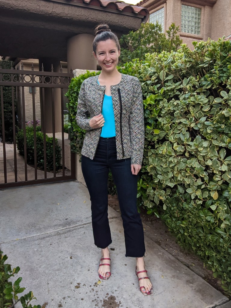 blue-top-spring-outfit-cabi-blazer-cropped-jeans