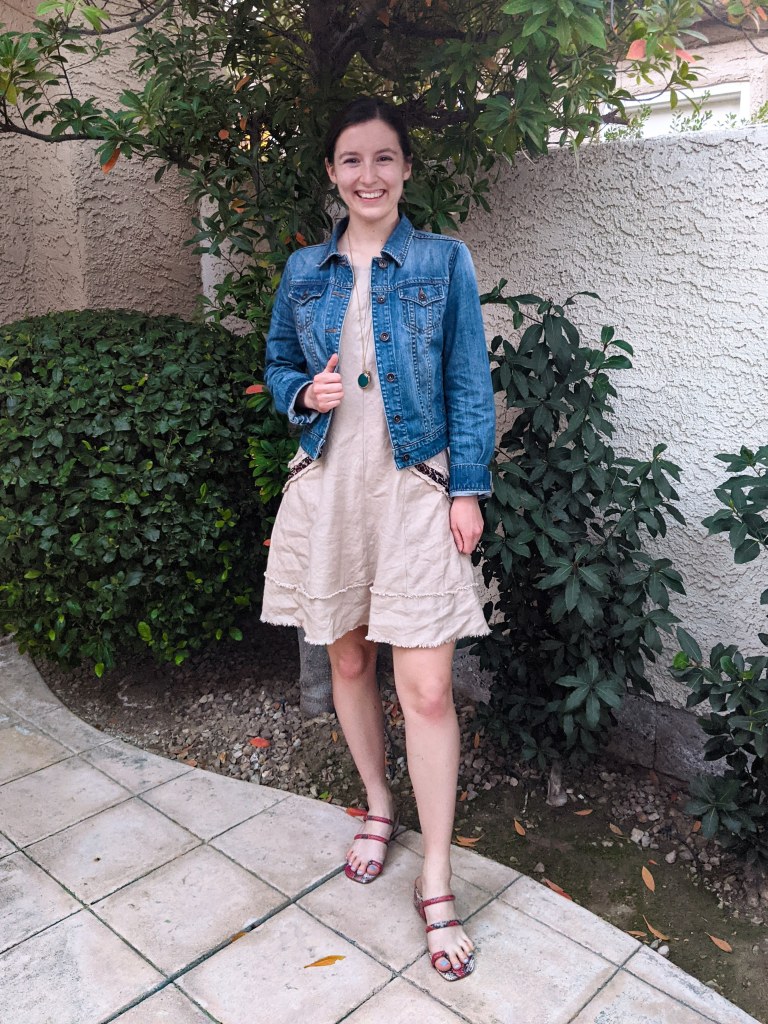 jean-jacket-beige-dress-leopard-print-snakeskin-shoes