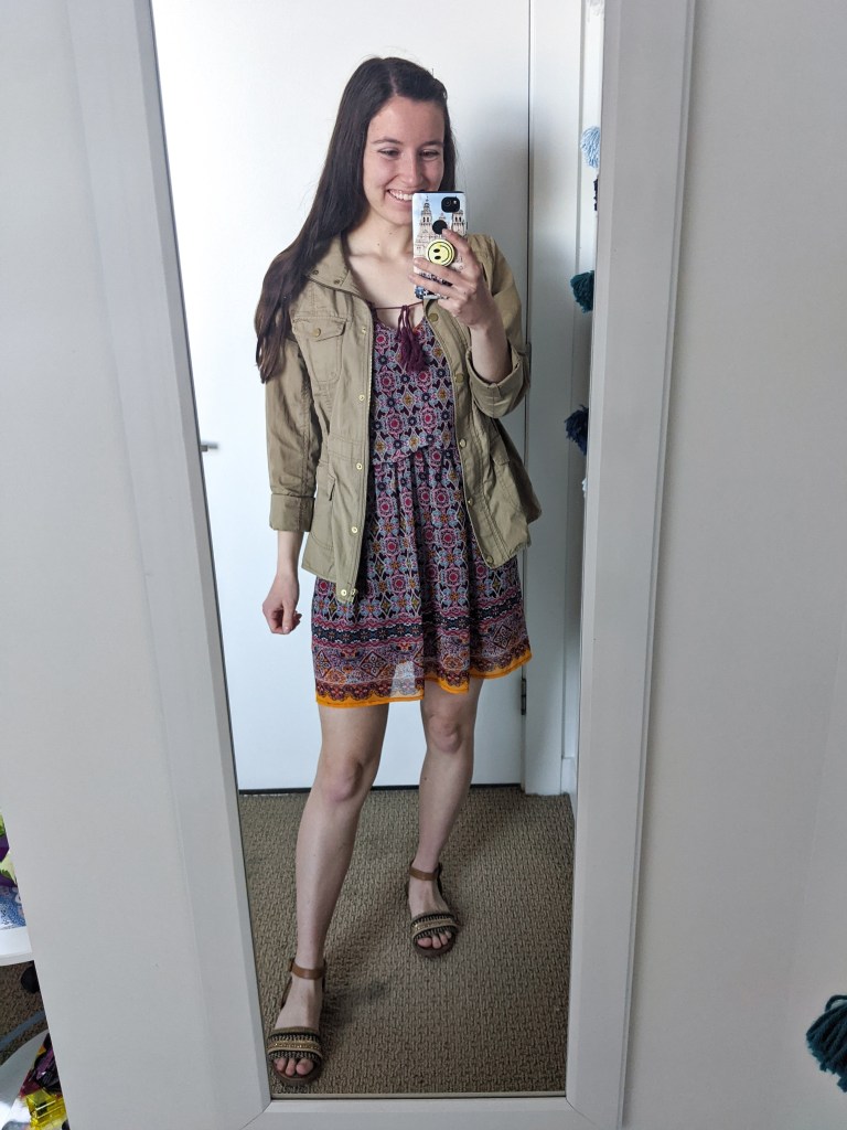 maroon-dress-boho-utility-jacket-brown-sandals