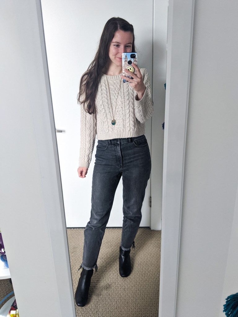 beige-sweater-grey-mom-jeans-express-black-boots