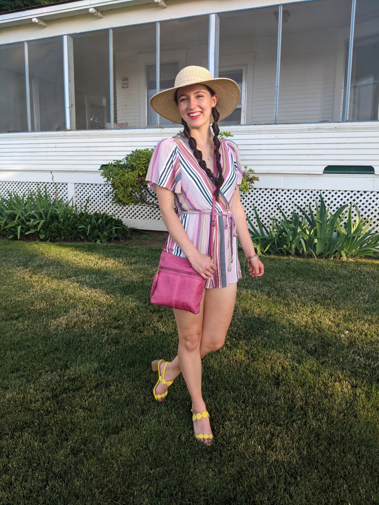 striped-romper-francescas-floppy-hat-yellow-sandals