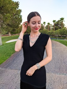 red-lipstick-silver-jewelry-winged-eyeliner-low-bun