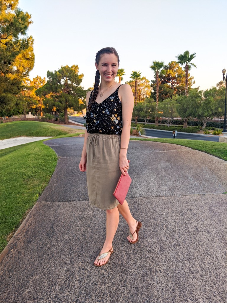 olive-green-skirt-salmon-colored-purse-francesca's