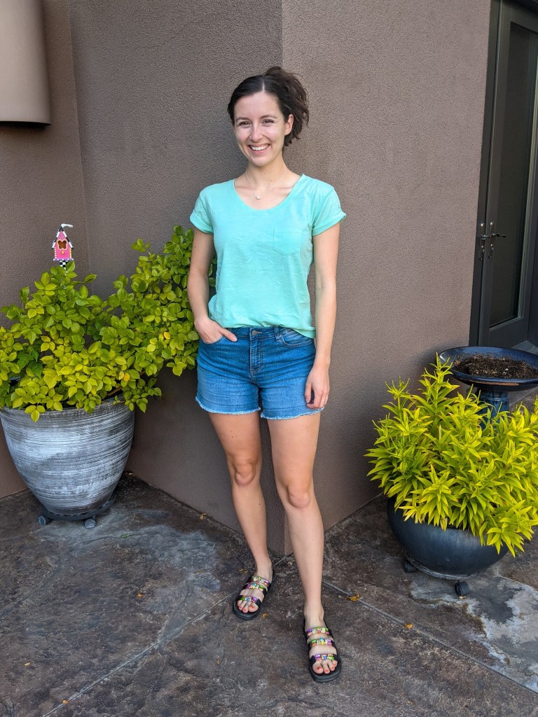 seafoam-green-mint-tee-denim-shorts-jcpenney-beaded-slides