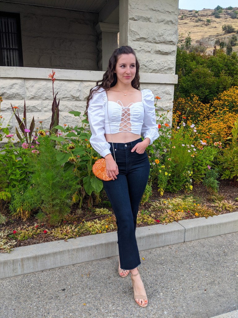 white-laceup-blouse-dark-wash-denim-cropped-flares