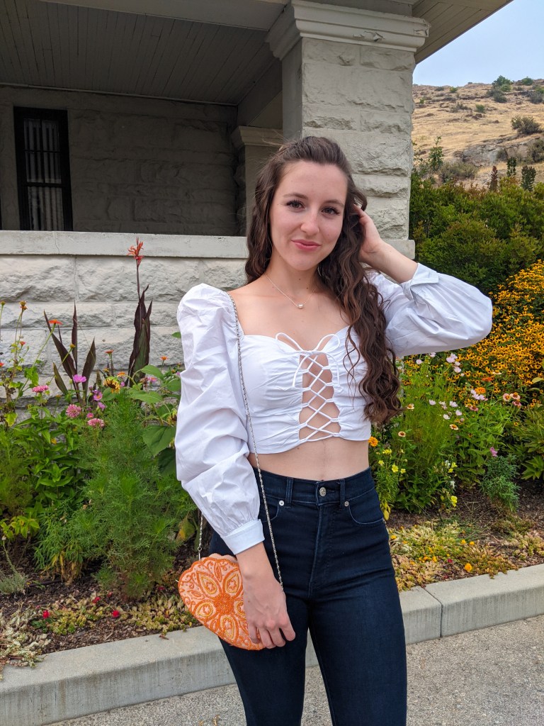 crimped-hair-college-outfit-jet-noire-orange-purse-express-denim