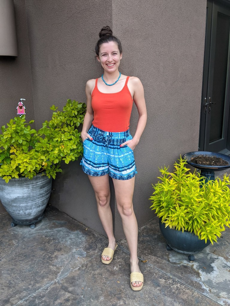 orange-tank-top-turquoise-shorts-interesting-color-combos