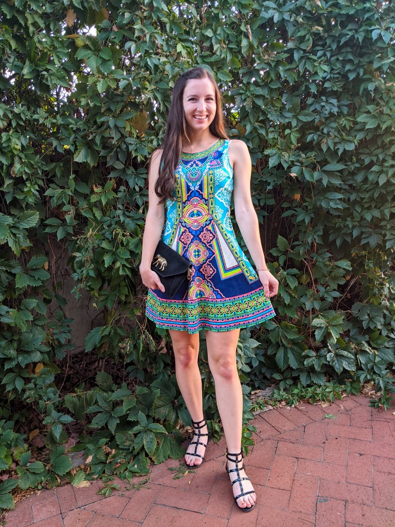 thrifted-dress-deja-blue-colorful-geometric-print