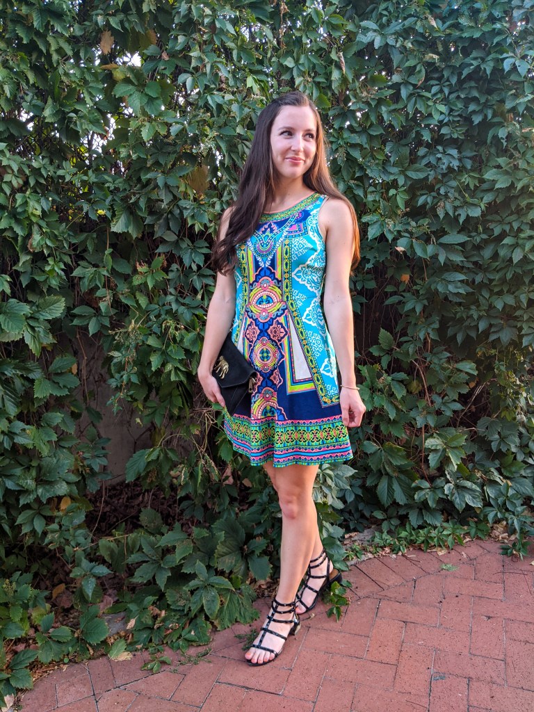geometric-print-colorful-dress-fit-and-flare