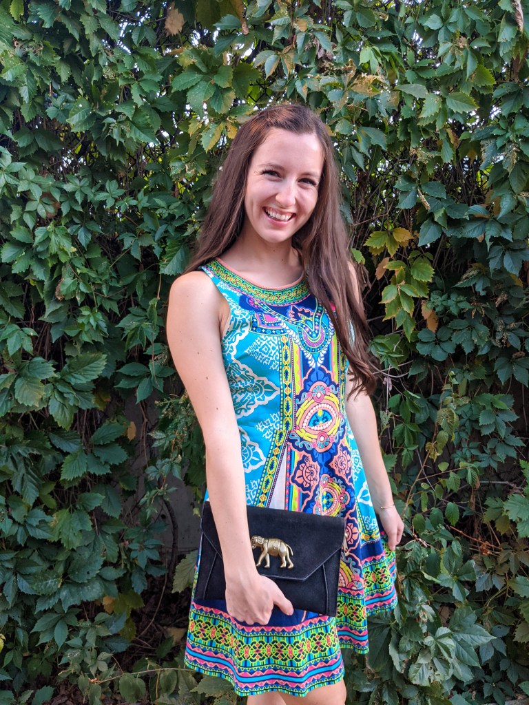 date-night-college-style-summer-dress-colorful-print-elephant-purse