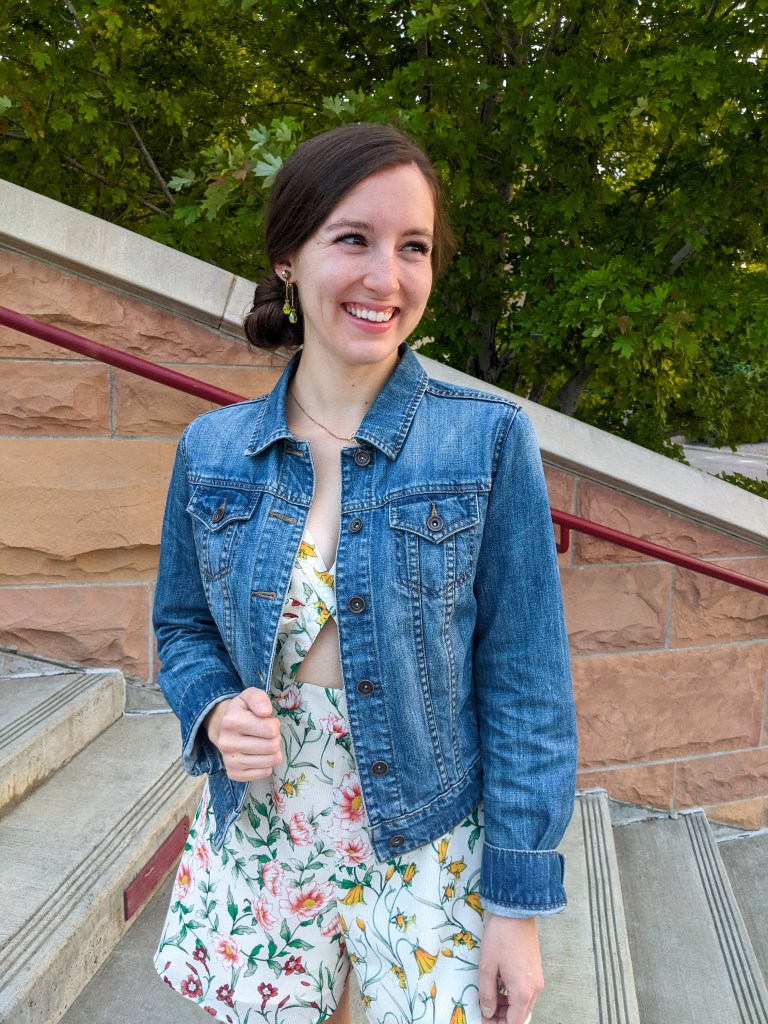 denim-jacket-jcpenney-floral-romper-cutout-side-bun