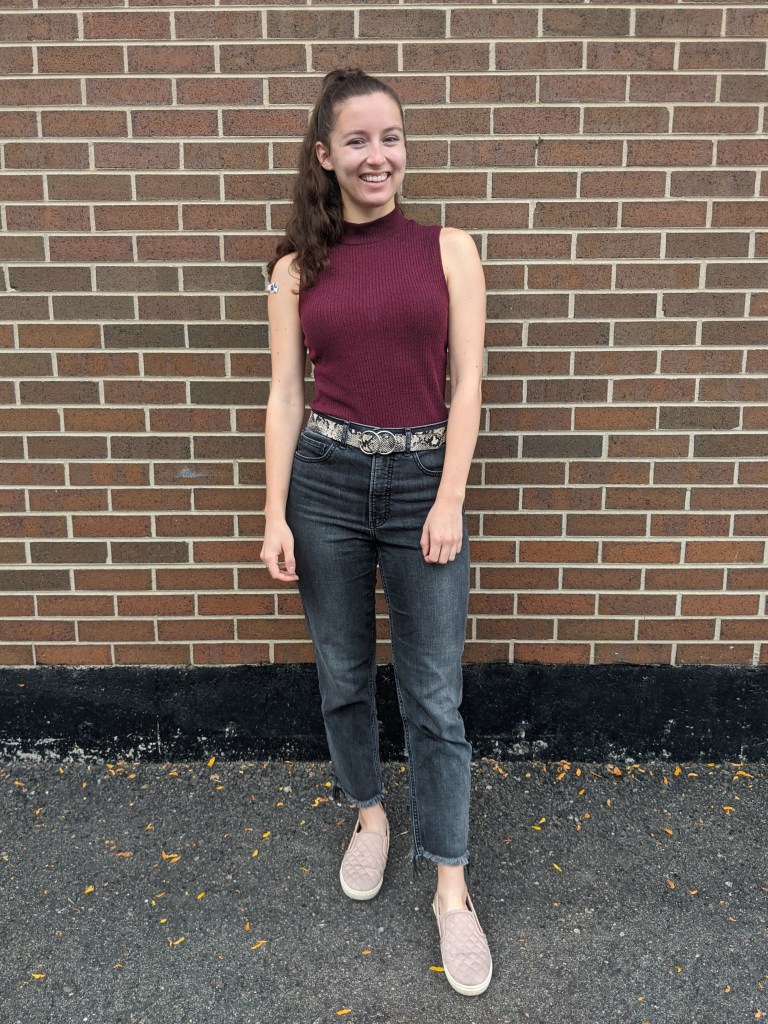 grey-jeans-express-snakeskin-belt-maroon-mock-neck-top-college-fashion