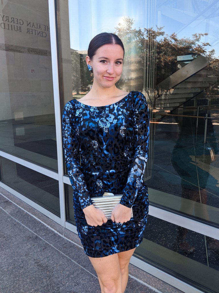 bodycon-dress-thrifted-silver-clutch-low-bun