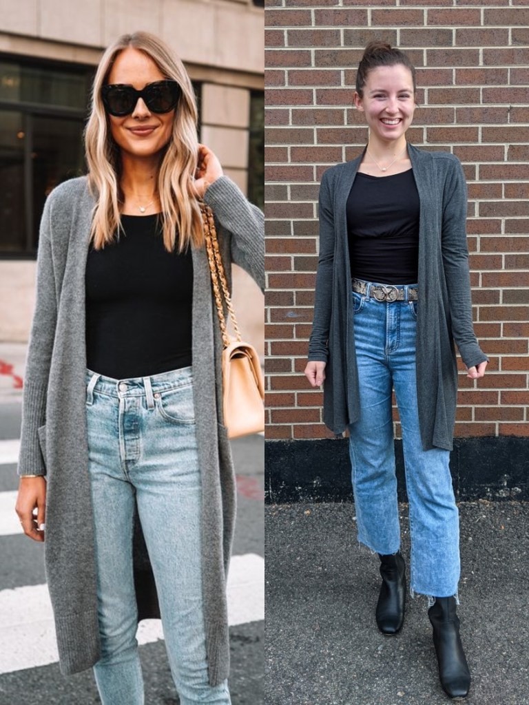 black-blouse-grey-cardigan-cropped-flared-jeans-express