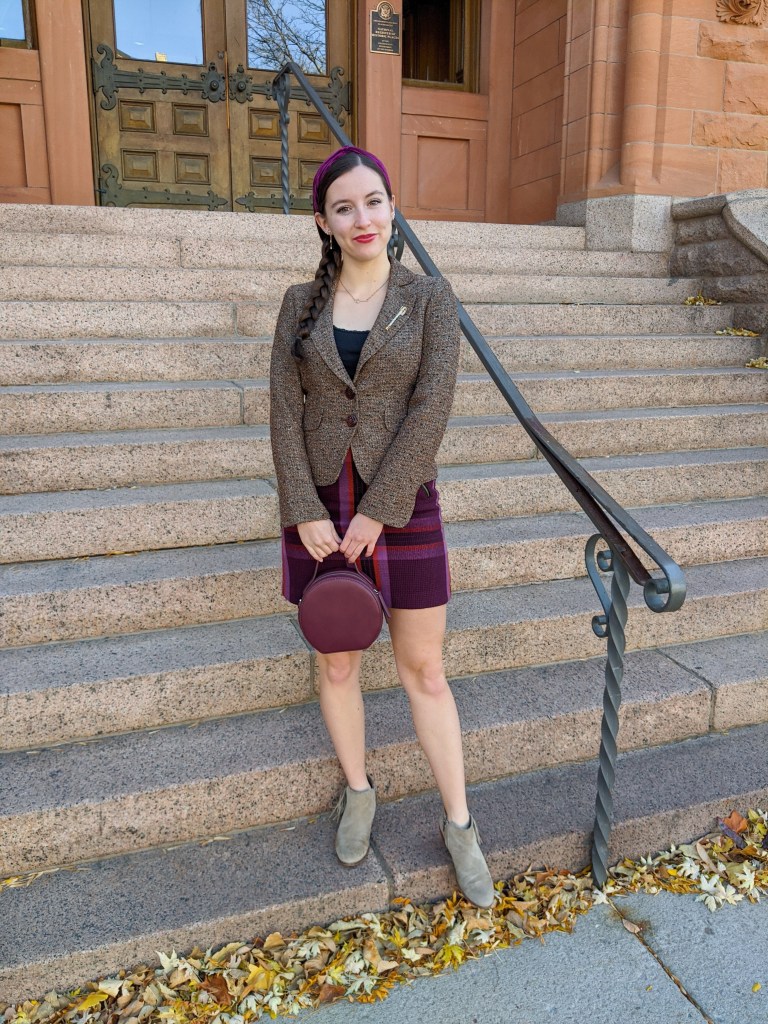 plaid-skirt-thrifted-blazer-beige-booties