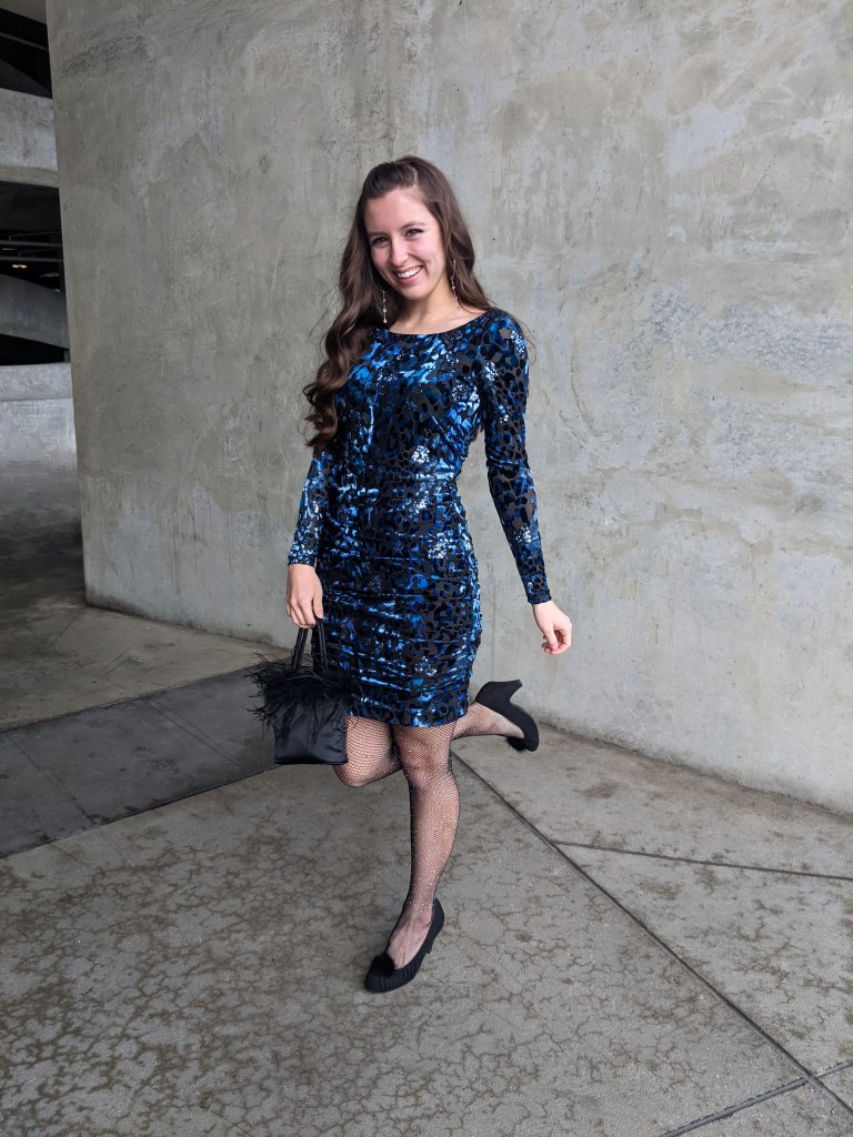 shoe-clips-sparkly-tights-feather-purse-blue-dress